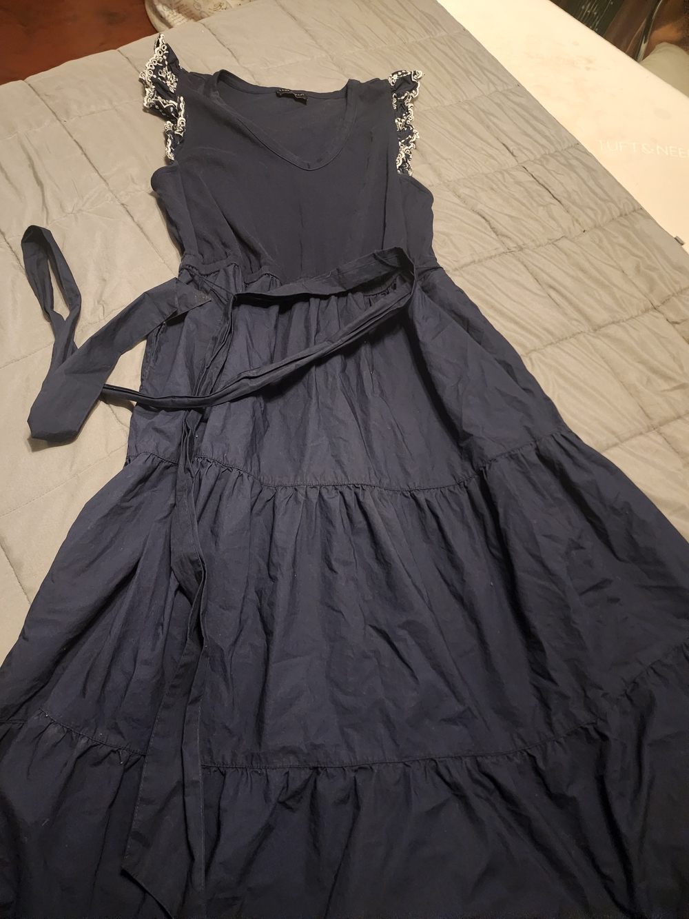 Lane Bryant Navy V-Neck Tiered Maxi Dress with Tie Waist